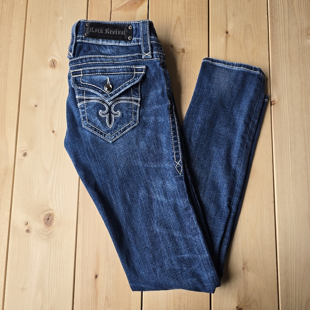 Rock Revival Noelle Skinny Embroidered Denim Jeans Size 27